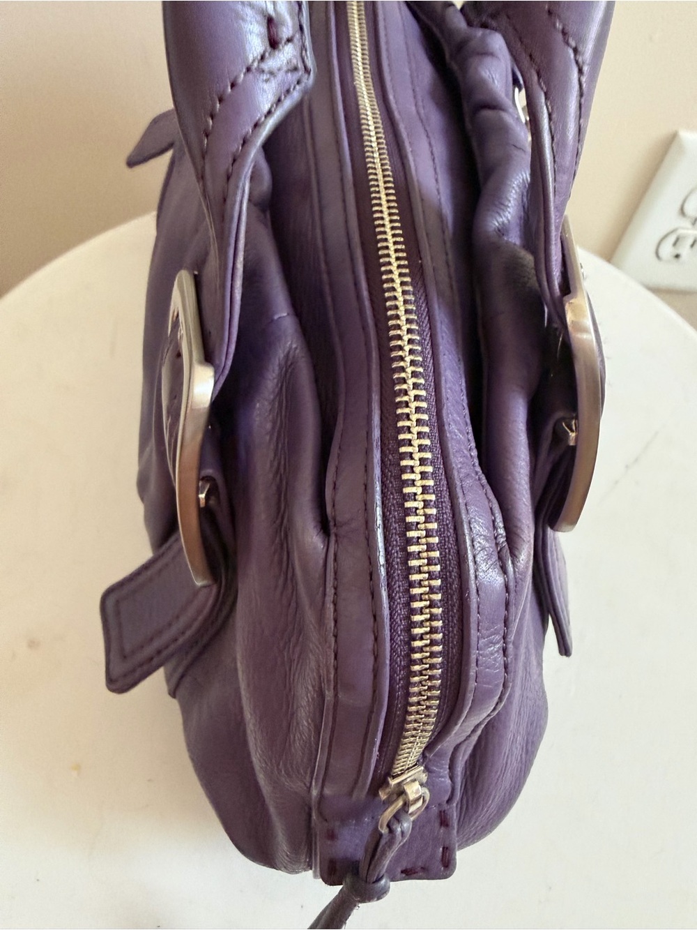 Cole Haan Purple & silver pebbled leather Satchel handbag Purse - Picture 5 of 9
